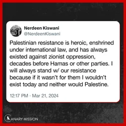 WOL leader Nerdeen Kiswani praised violent “resistance” against Zionism—calling it “heroic” and essential to her existence—just months after Hamas’s October 7 massacre.